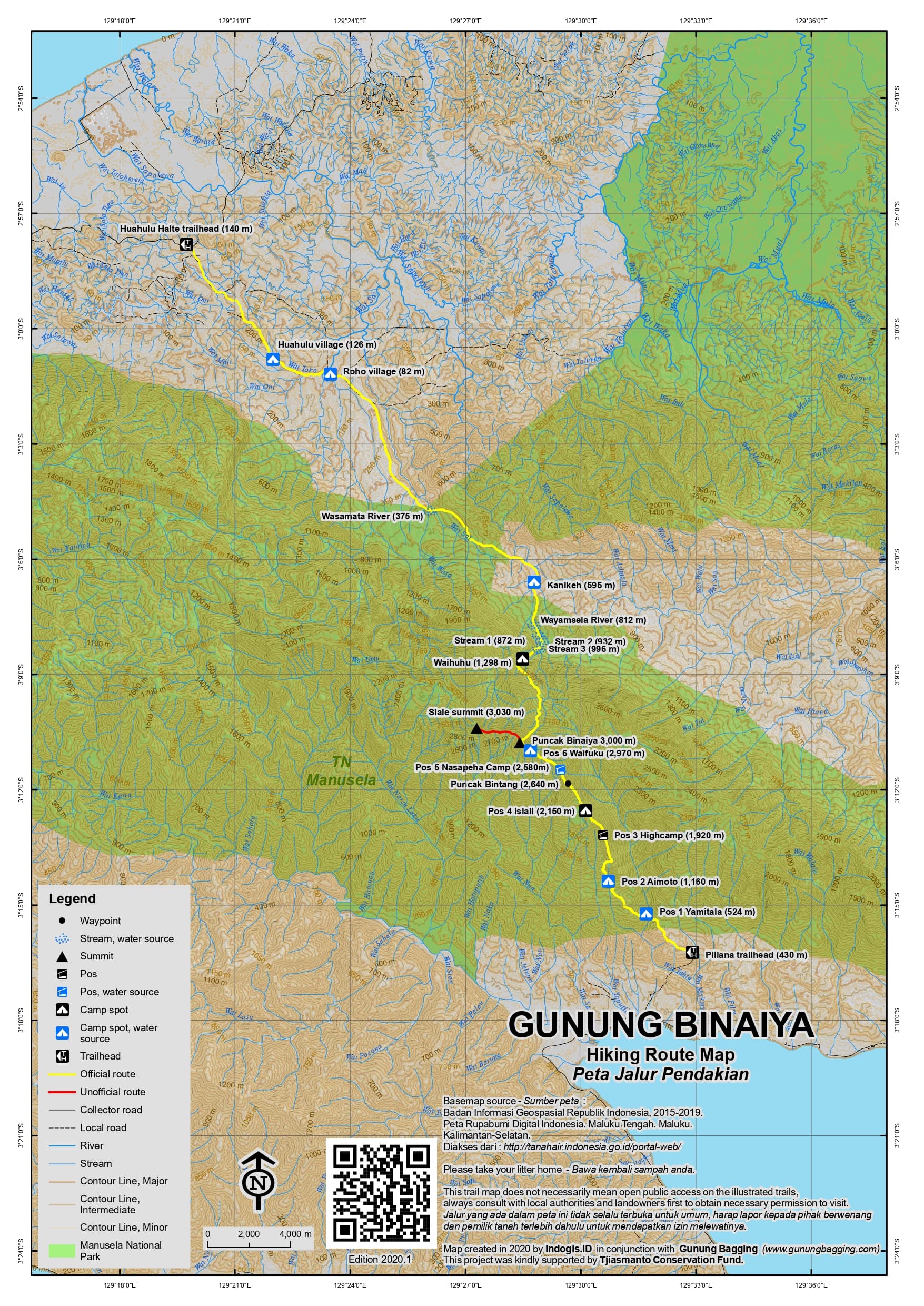 Peta Jalur Gunung Binaiya – Puncak Siale