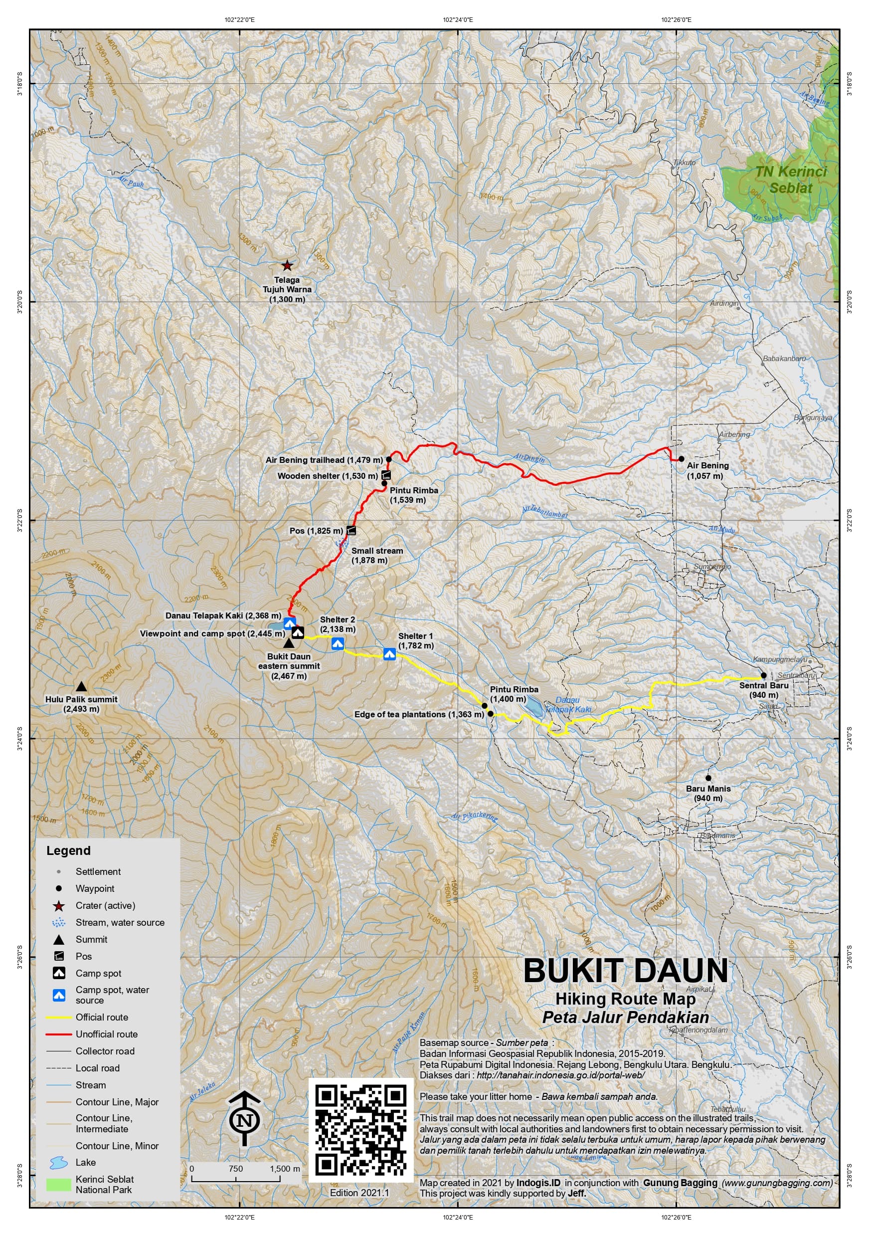 Peta Jalur Gunung Bukit Daun – Gunung Hulu Palik